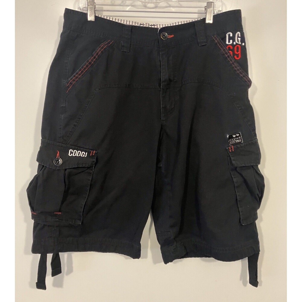 Vintage Y2K Coogi Men’s Baggy Cargo Shorts Embroidered Black Sz 36 Grunge Skater